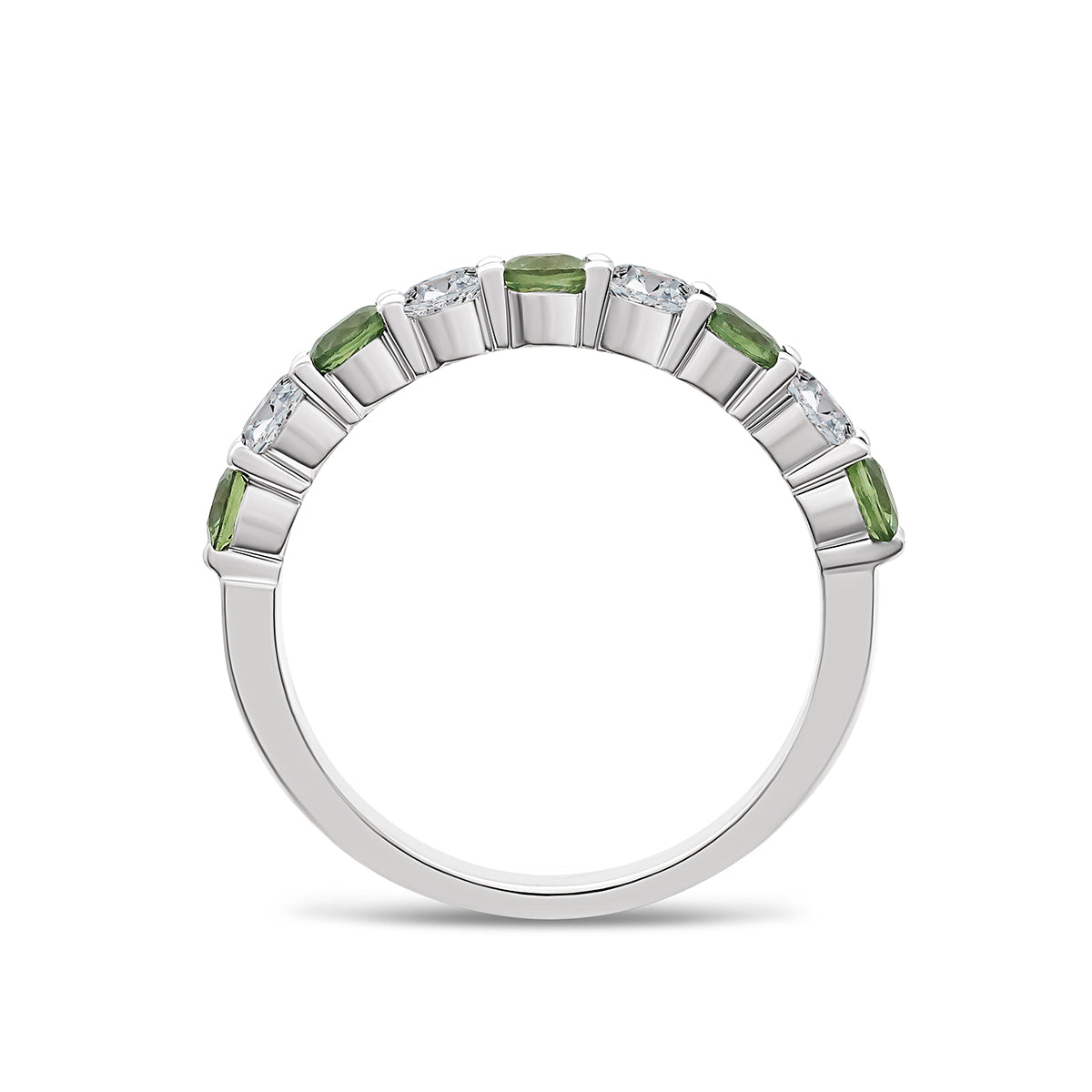 Green sapphire and diamond half eternity ring