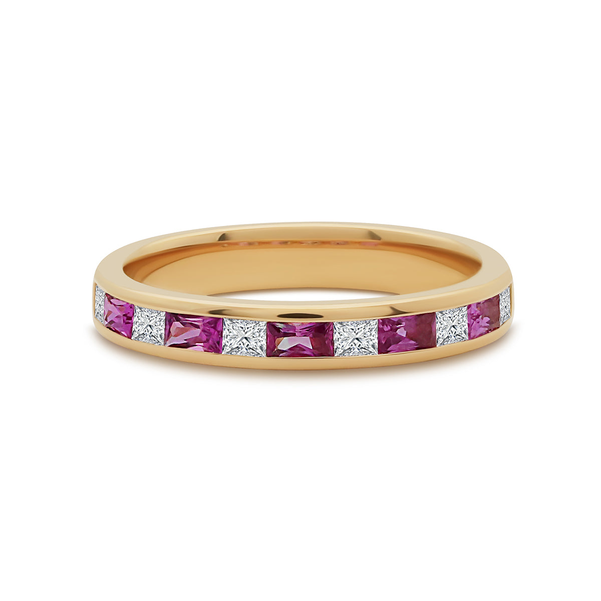 Ruby and diamond half eternity ring