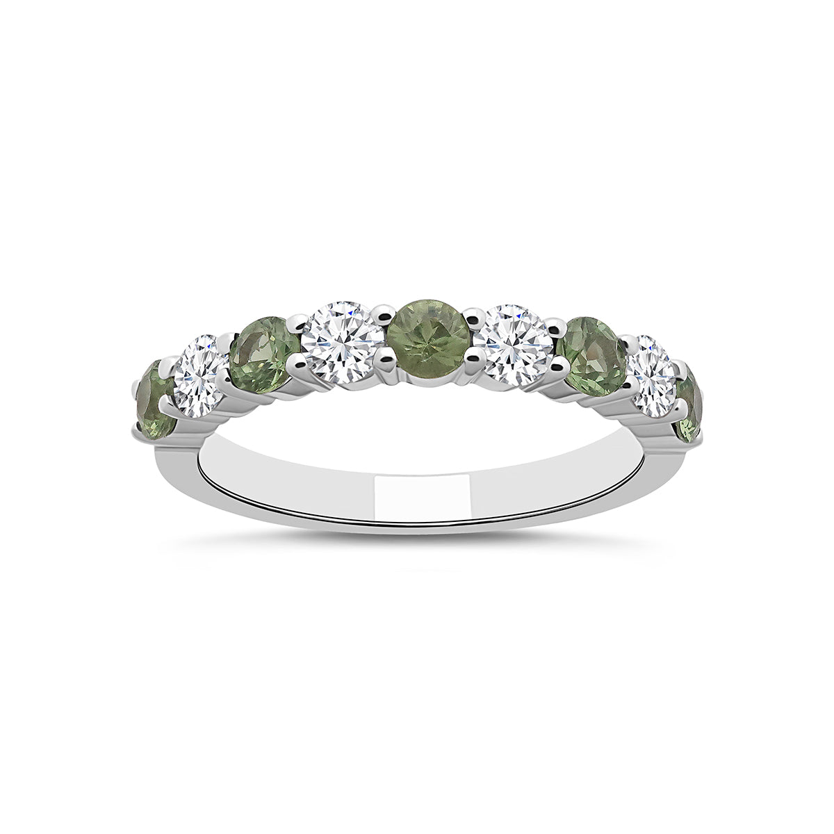Green sapphire and diamond half eternity ring