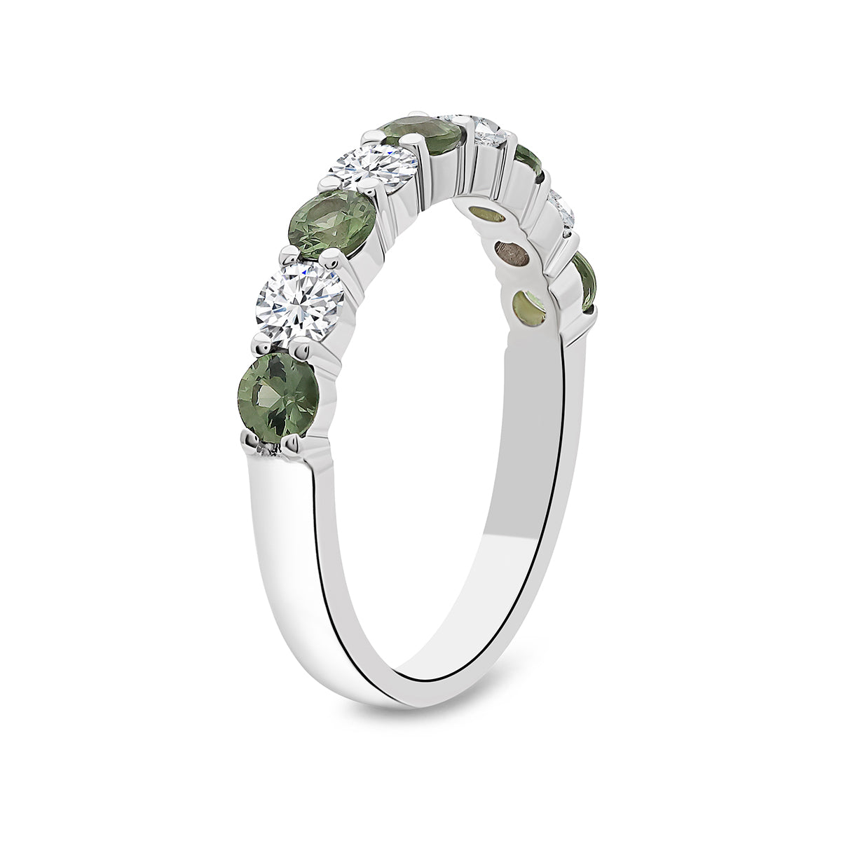 Green sapphire and diamond half eternity ring