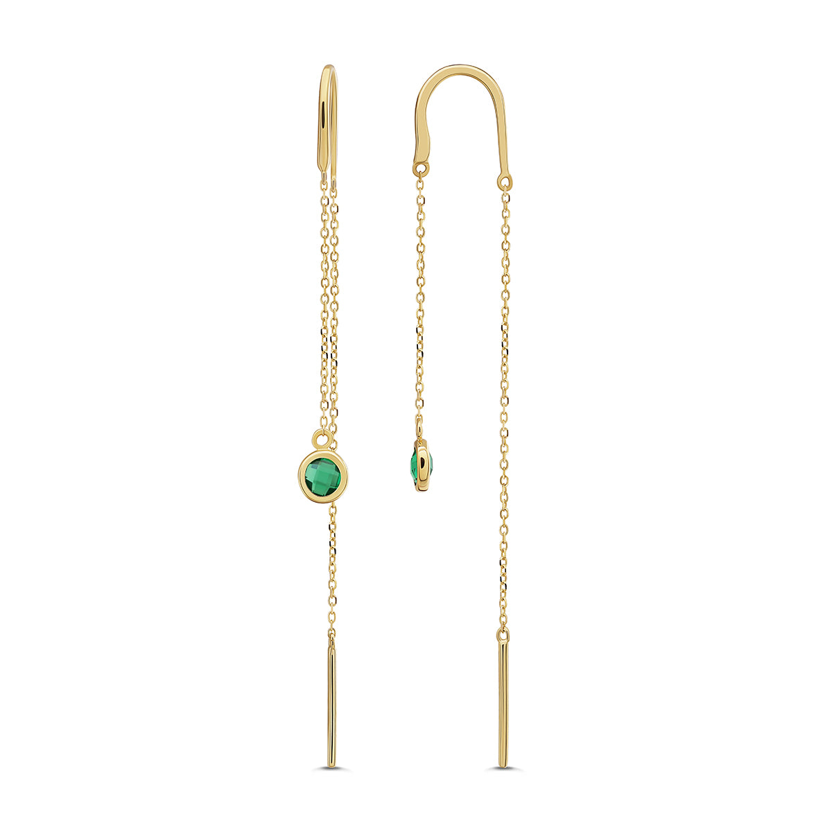 GREEN STONE DROP THREAD EARRINGS